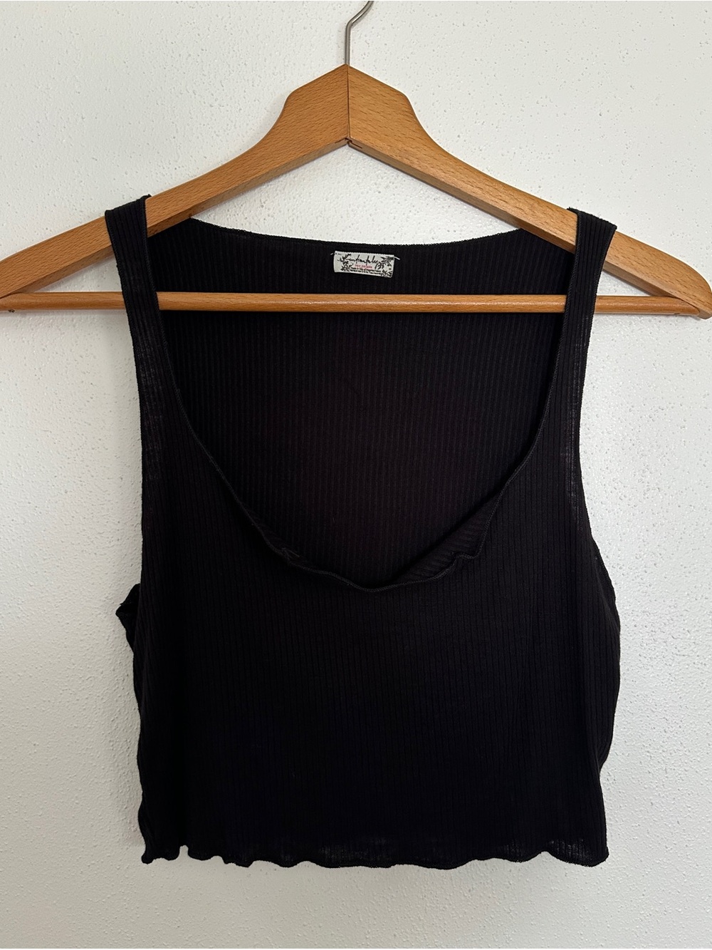 Free People Black Ribbed Scoop-Neck Cropped Tank